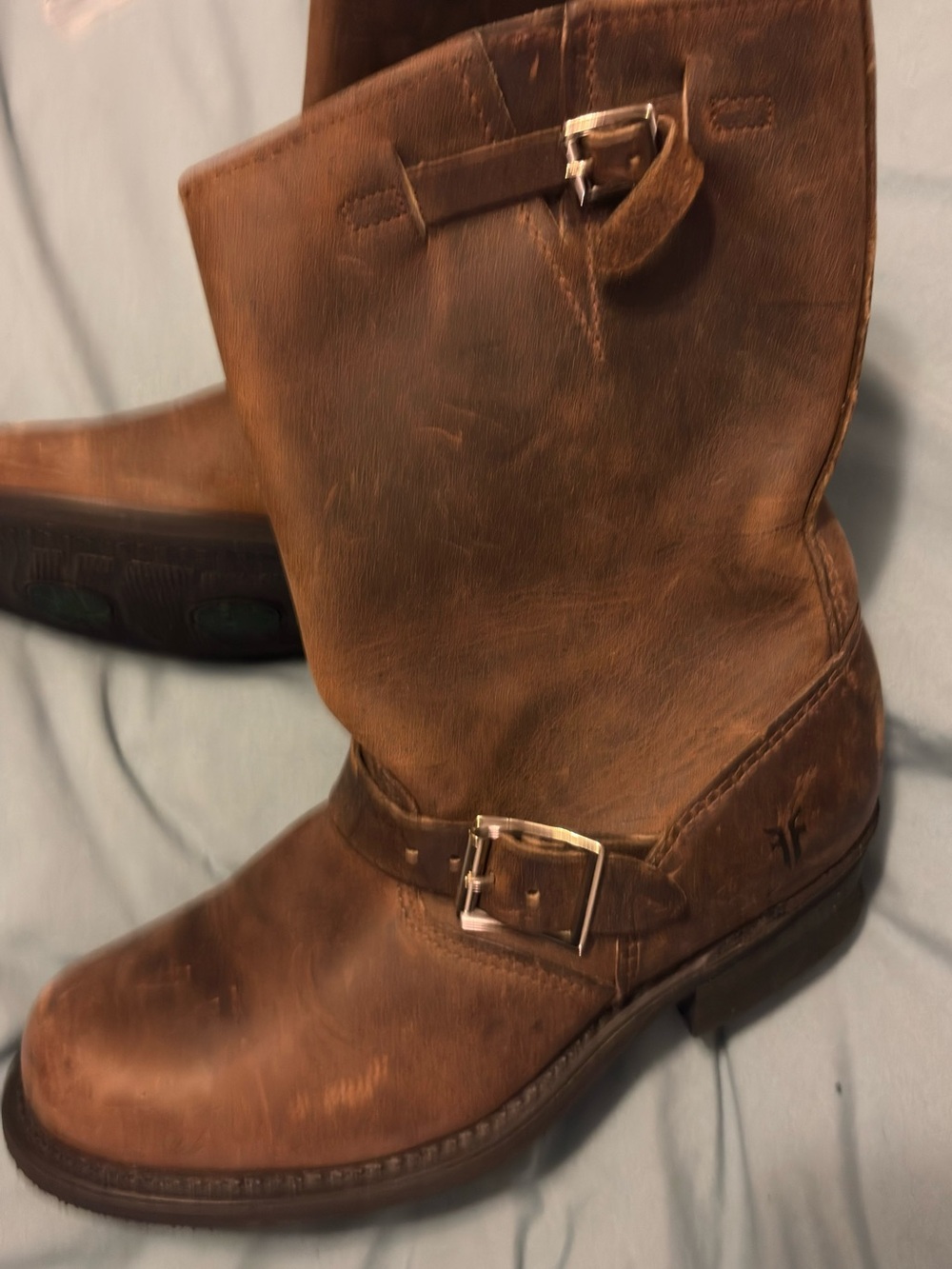 Women’s Vintage Short Frye Brown Leather Veronica Harness Engineer Boots - Picture 3 of 6